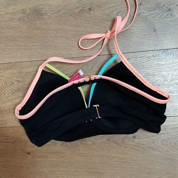 Victoria’s Secret Black Orange teal yellow Push Up Swim Suit Bikini Top 36C - Picture 9 of 9